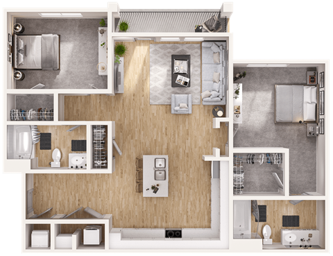Floor plan for 2 beds, 2 baths, 1103 sqft